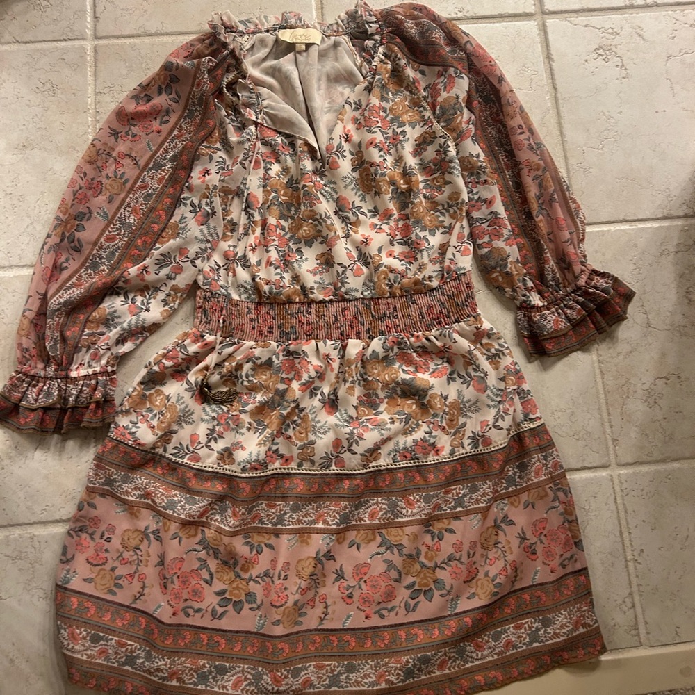 Gold Long Sleeve V-Neck Sundress